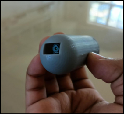 1:2 scale 3D printed demonstration model of GYROJET-AI with LED indicators for thruster activity